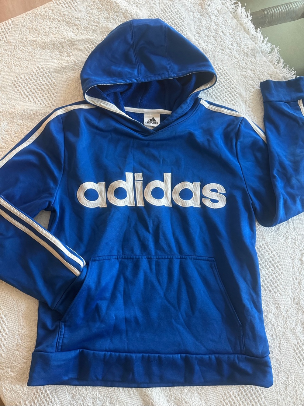 adidas Royal Blue Hoodie with White Logo and Stripes